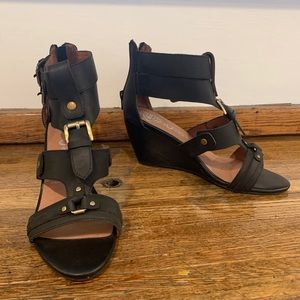 Jeffrey Campbell black leather wedge sandals